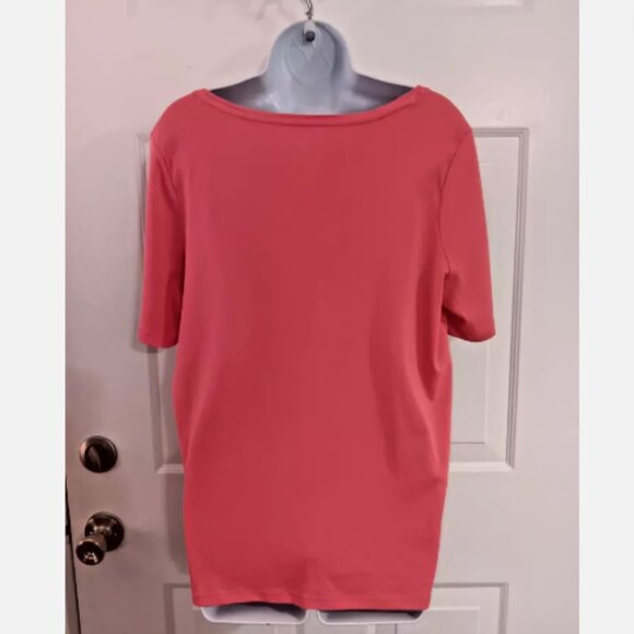 The Talbots Tee Womes Pink V Neck Plus 1X 100% Pima Cotton Short Sleeve D3 - Picture 2 of 6